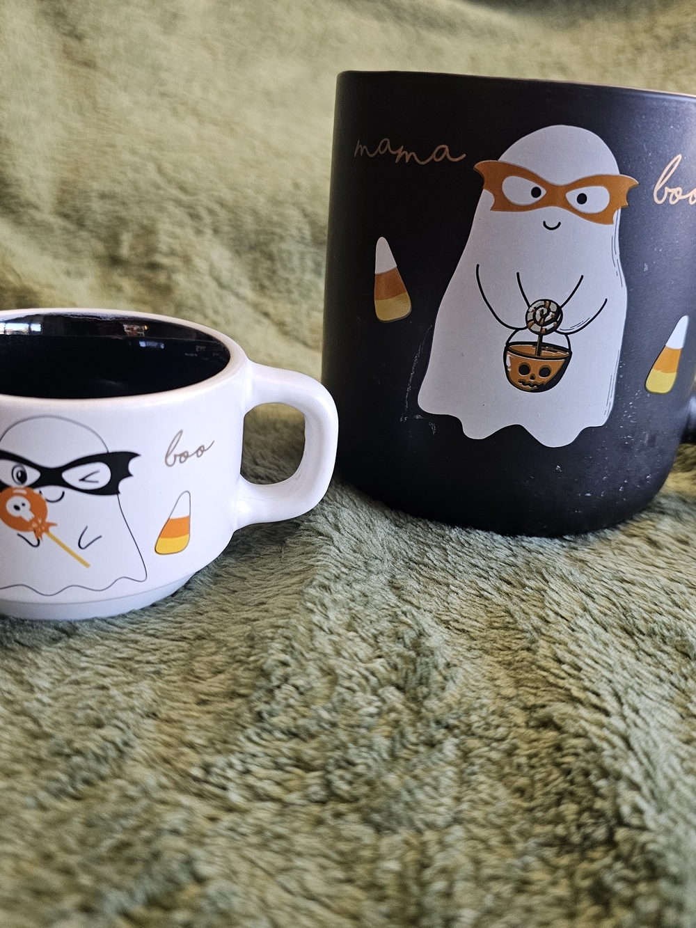 Mama Boo & Baby Boo Halloween Ghost Mug Set Black and Mommy And Me Spooky Cups - Picture 3 of 4